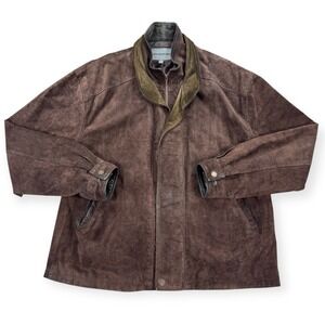 Johnston & Murphy Jacket Men's L Brown Suede Leather Zip Up Lined Insulated